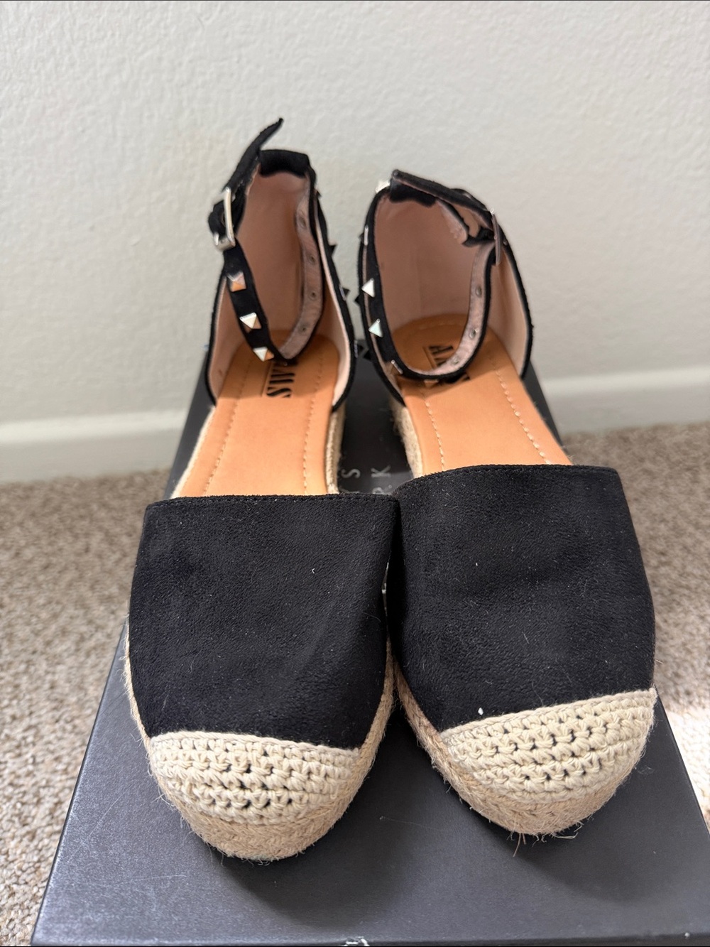 Black Espadrille Ankle-Strap Flats